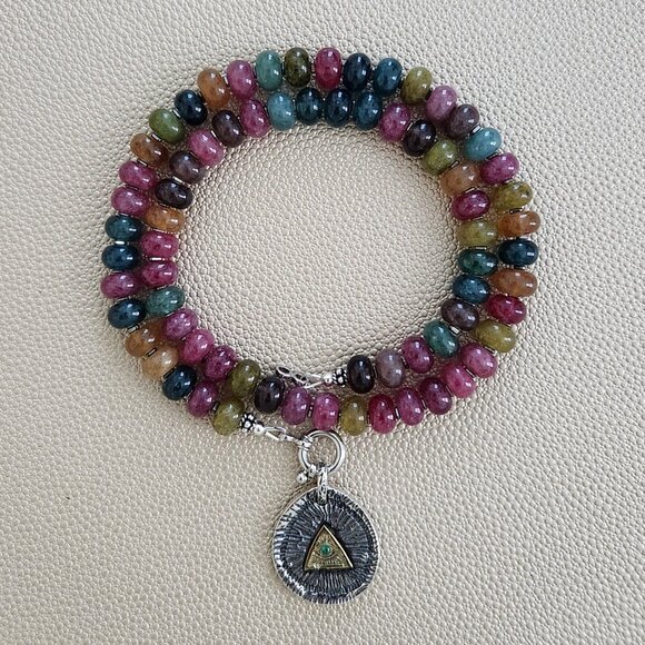 JEWEL TONE JADE NECKLACE W/ 925 EYE PENDANT--18" - Picture 1 of 2